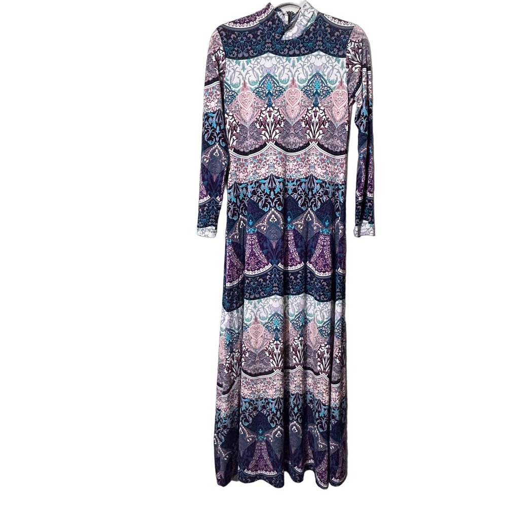 New York and Company The Bohemian Ornate Print Maxi Dress Blue Lyrics Small - Picture 6 of 16